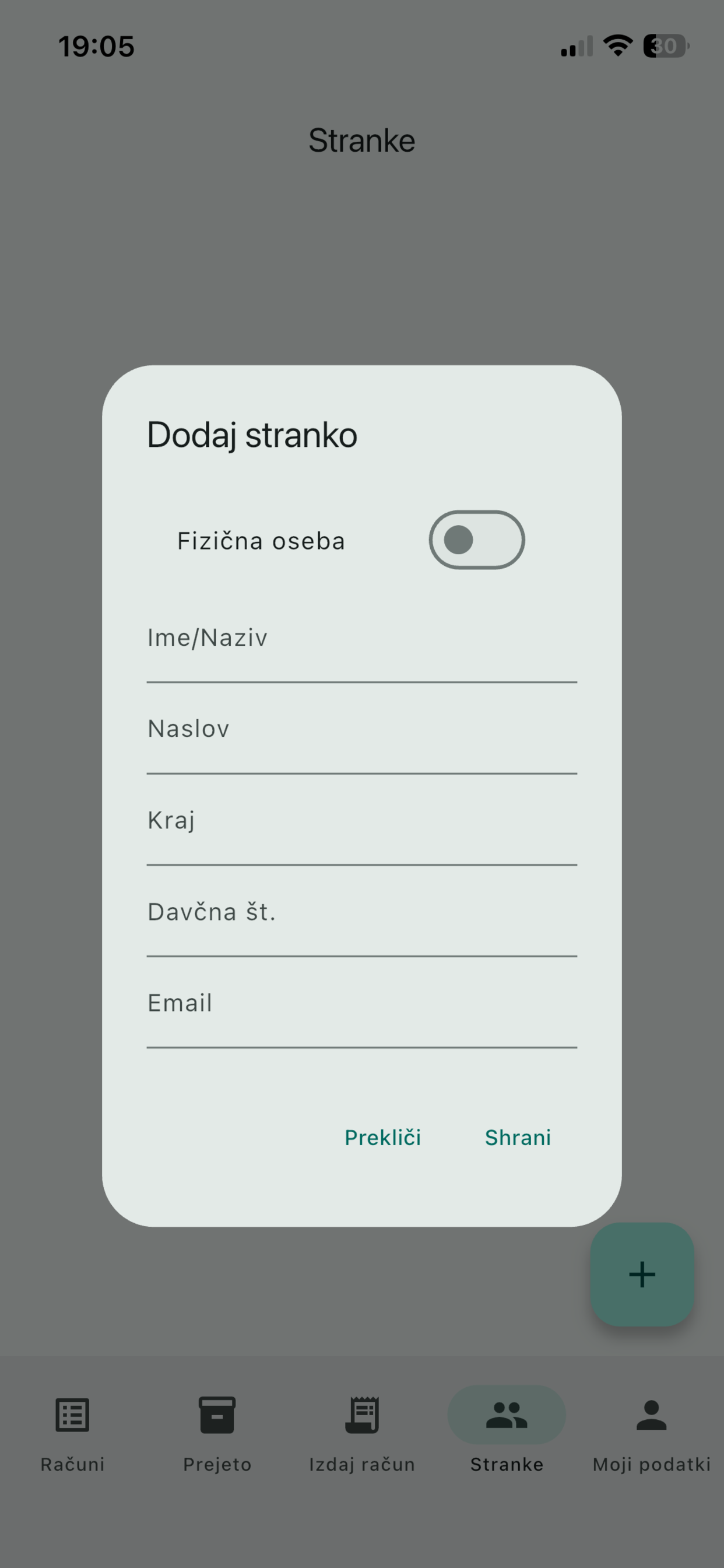 Billero – dodaj stranko