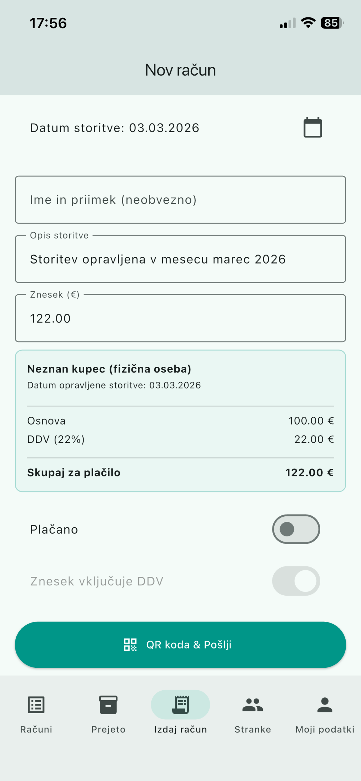 Billero – nov račun